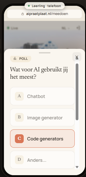 Dezelfde poll op de telefoon van een deelnemer